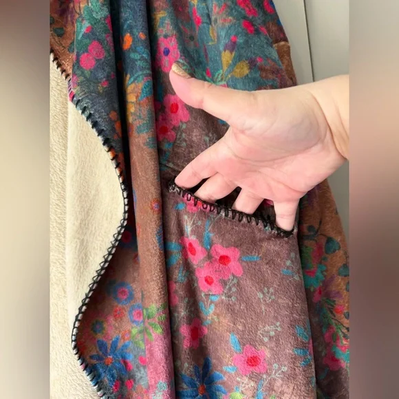 Natural Life Cozy Blanket Kimono Cardigan Vintage Rose Patchwork - Picture 6 of 13
